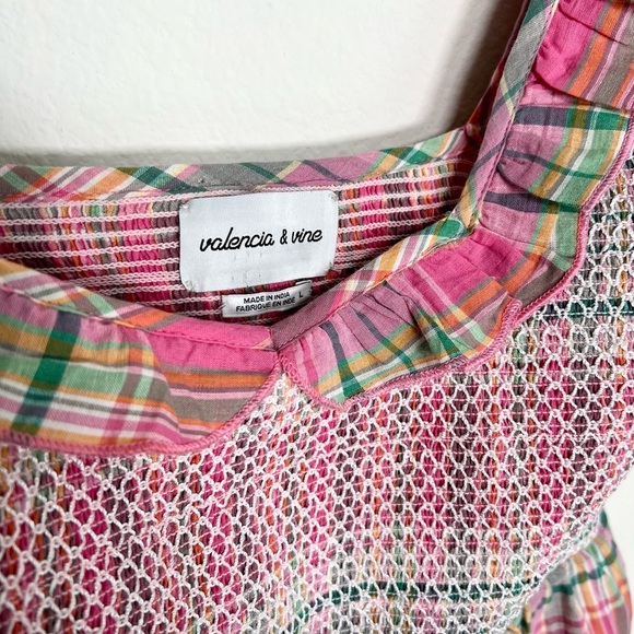 Valencia and Vine Lucy Plaid Smocked Ruffle Midi Dress 100% Cotton Size Large - Picture 4 of 7
